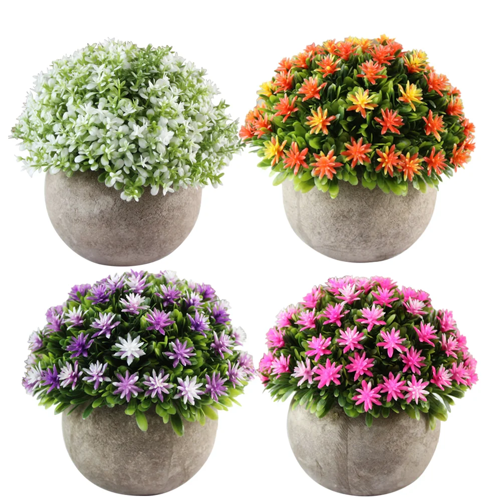 

4pcs Ornaments Artificial Flowers Pot Fake Potted Plants Potted Flowers Artificial Ornaments