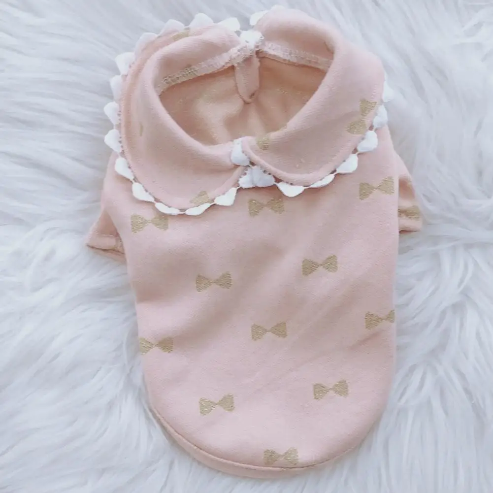

Breathable Cozy Tear Resistant Short Sleeves Comfy Puppy Skirt with Hot Stamping Bow Tie Pet Costume for Cat
