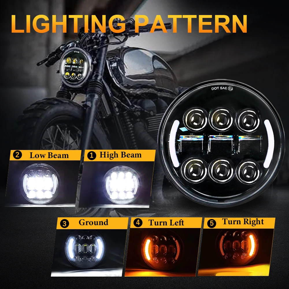 

5.75'' Motorcycle Headlight Led Halo DRL Fog Turn Signal Lamp 60W Hi Lo Beam for Sportster Softail Dyna Motocyklowe