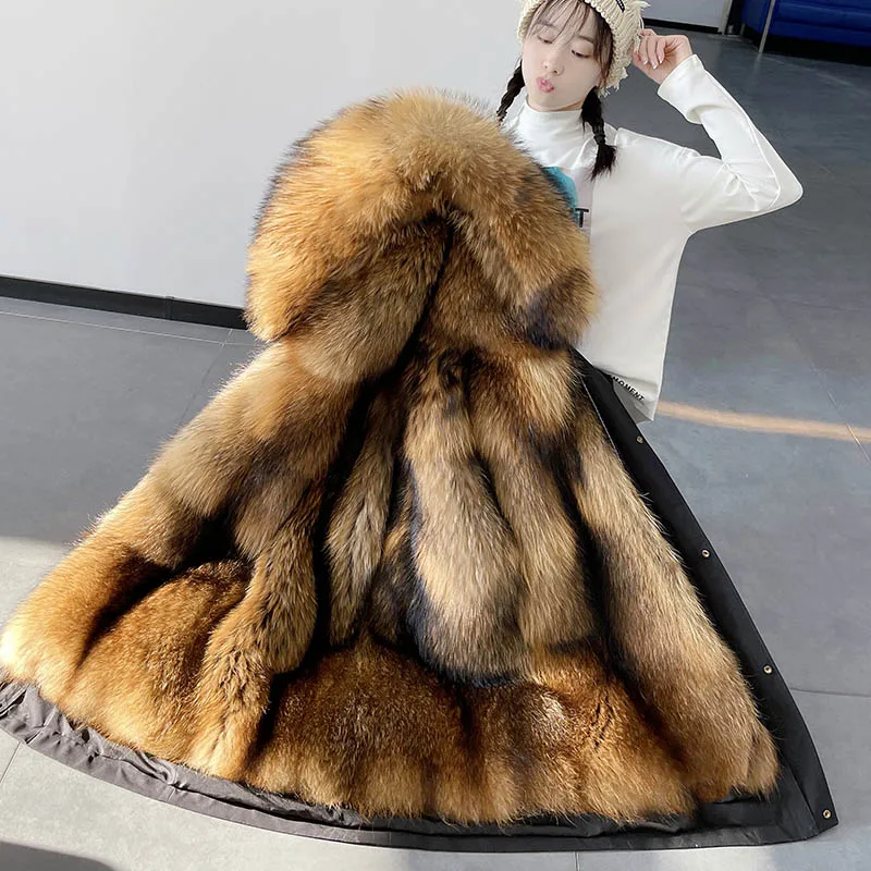 

Winter Faux Fox Fur Fur Coat Women's Mid-Length Parka Liner Raccoon Fur Overknee Long Coat Hooded