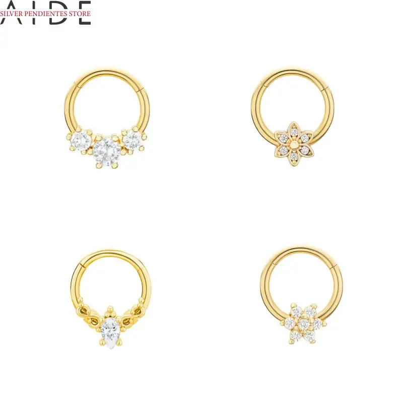 

AIDE 1PCS 925 Sterling Silver Double Row Diamond Cartilage Piercing Earrings Cubic Zirconia Snowflake Lightning Body Jewelry
