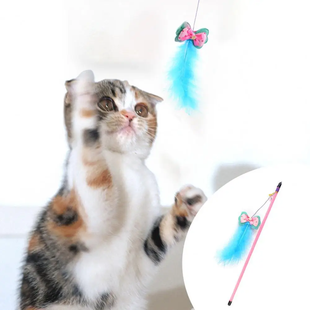 

Interactive Cute Cat Rod Teaser Stick Toy Improve Relationship Cat Toy Butterfly Feather with Bell Cat Accessory