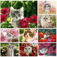 5d diamond painting kitten in flowers diy full drill diamond embroidery handmade mosaic cute cat animal picture home decoration