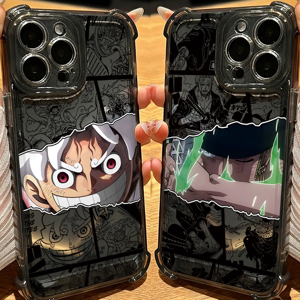 Фото Чехол для телефона One Piece (Луффи, Зоро) для iPhone 17 Air, 16, 16e, 15, 14 Plus, 13, 12, 11 Pro Max, X, Xs, XR, 8, черный, прозрачный, противоударный №1