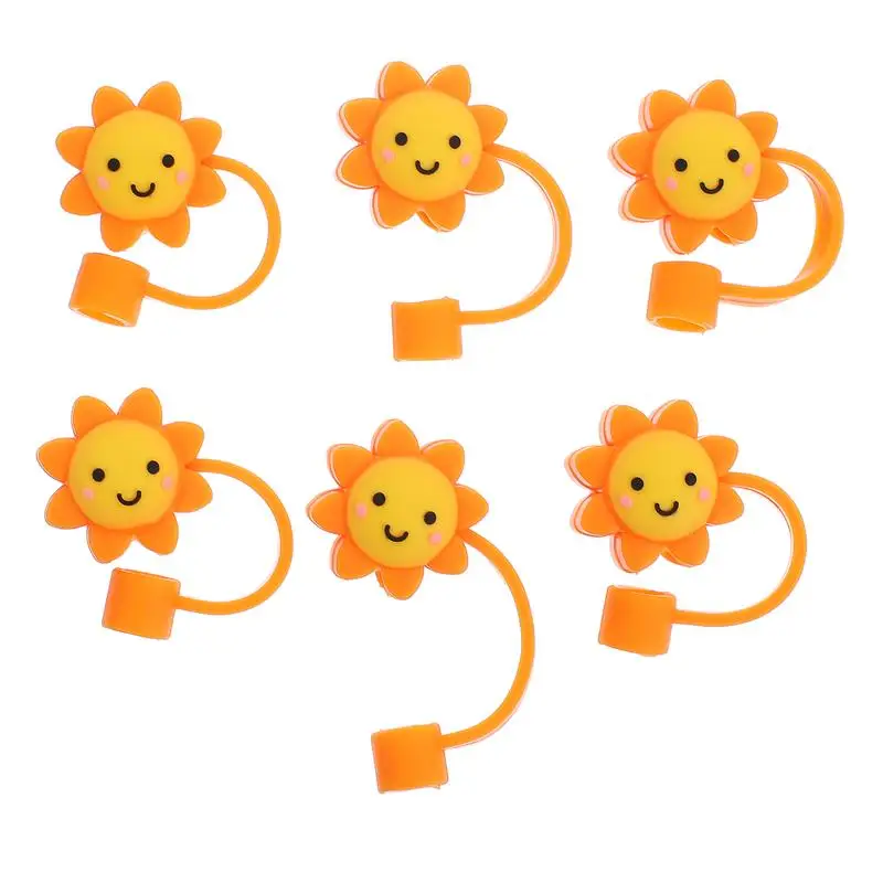 

6Pcs Little Sun Silicone Straw Tips Covers Reusable Drinking Straw Plugs Covers Straw Small Straw Plugs Glass Cup Accessories