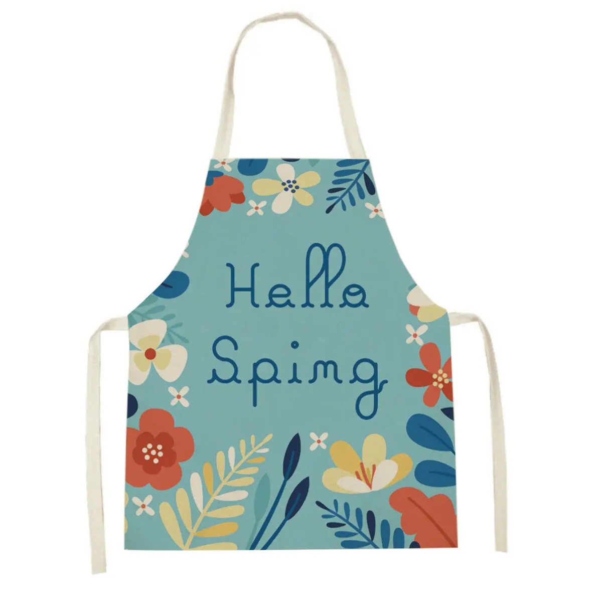 

Kitchen Apron with Flower and Leaf Pattern Women's Linen Apron Household Cleaning Tools Household Cooking Accessories Delantal