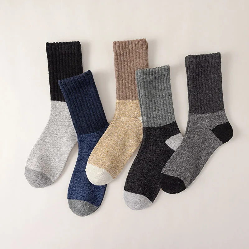 Winter Men's Wool Socks Thick Warm Fashion Casual Cashmere Socks Large Size Harajuku Retro Cashmere Socks Men 5 Pair