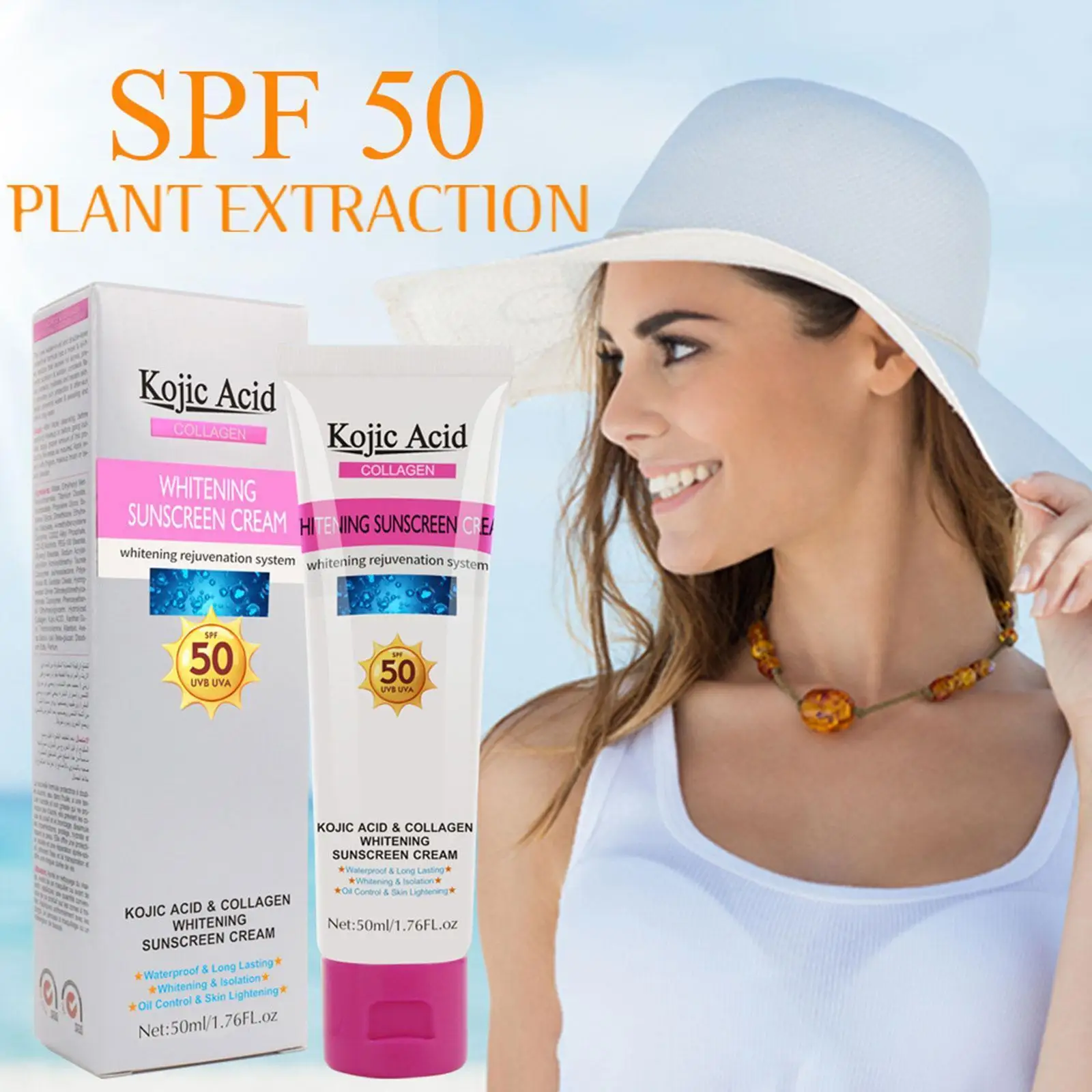 

Kojic Acid Collagen Sunscreen Cream Whitening SPF50 24H Lasting Face Care Whole Brightening Body Waterproof Oil Control S0Z4