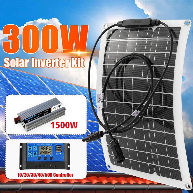 Kup 1500W Solar System Zasilania Zestaw Baterii ładowarka 300W Panel Słoneczny 10-60A Kontroler ładowania Kompletny Wytwarzanie Energii Domu Siatki Obóz