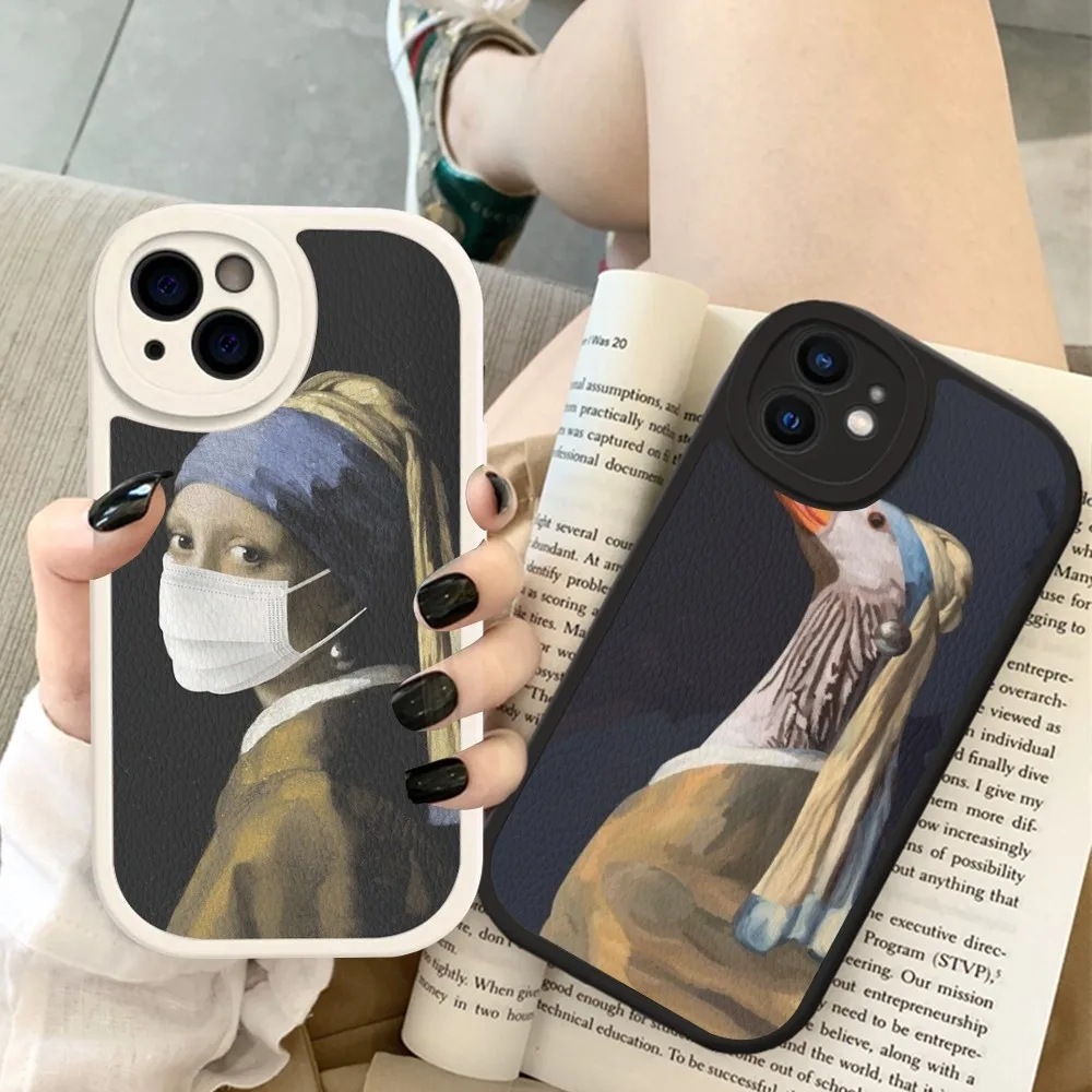 

Чехол для телефона Vermeer с жемчужными сережками для девушек, жесткий кожаный чехол для iPhone 14 13 12 Mini 11 14 Pro Max Xs X Xr 7 8 Plus, чехлы