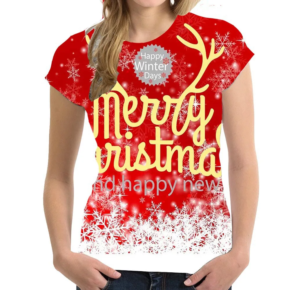 

Casual Christmas T Shirt For Women 3d Snowman Printing Short Sleeve Casual Tops Kawaii Ladies T-shirts Large Sizes Y2k Clothes