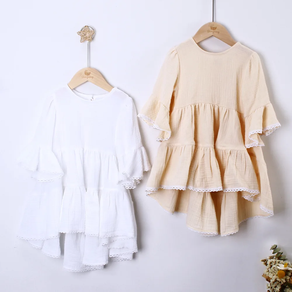 

2023 Spring Summer Toddler Girl Dresses Muslin 100 Cotton Infant Baby Boutique Children's Clothes for Girls With Lace New Design