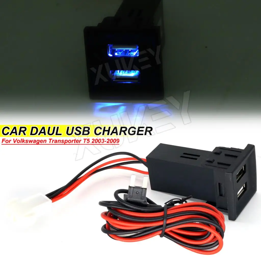 

For VW Transporter T5 03-09 Car Phone Charger Auto Dual USB Port Power Supply Charging Adapter 12V Socket ASR Dash Blank Switch