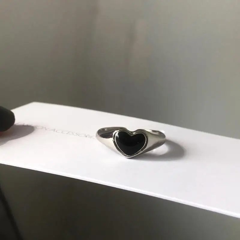 

1PC Fashion Retro Love Ring Personalized Adjustable Opening Heart Shaped Trendy Black Drop Index Finger Rings Jewelry For Girls