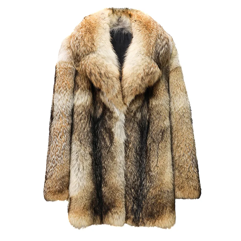 Новинка 2024 зимняя теплая Роскошная куртка из натурального меха волка для мужчин