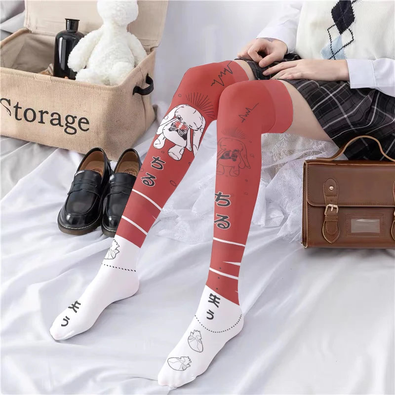

Cartoon Little Bear Sexy Women Stockings Japanese Sweet Strawberry Print Cute Fashion Kawaii Lolita Over The Knee Stockings