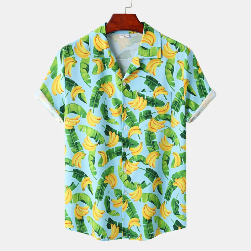 

Banana Fruit Print Beach Shirts Men 2022 Summer Casual Short Sleeve Hawaiian Aloha Shirt Men Button Up Party Chemise Homme XXXL