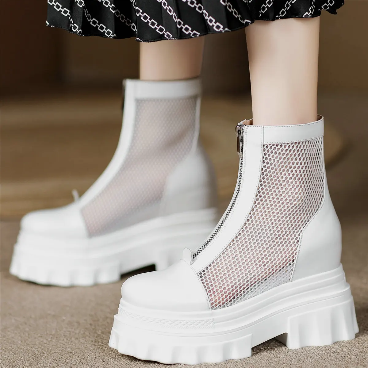 Pumps Shoes Women Genuine Leather Wedges High Heel Gladiators Sandals Female Hollow Mesh Round Toe Fashion Sneakers Casual Shoes