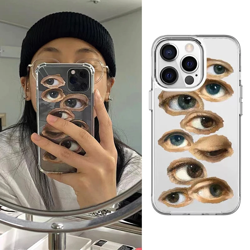 Korea Evil Eyes INS Phone Case for IPhone 7 8 11 12 13 14 Pro Max X XS XR SE Hip Hop Punk Gothic Cool Transparent Full Coverage