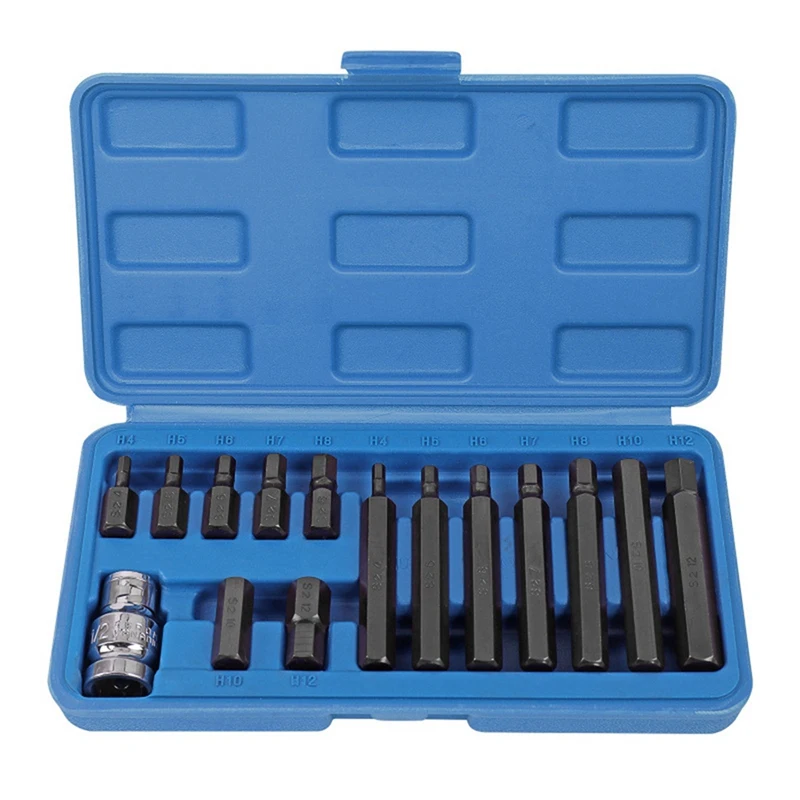 

15 Piece Hexagon Socket S2 Screwdriver Head Black & Silver Metal Hexagon Star Screwdriver Set