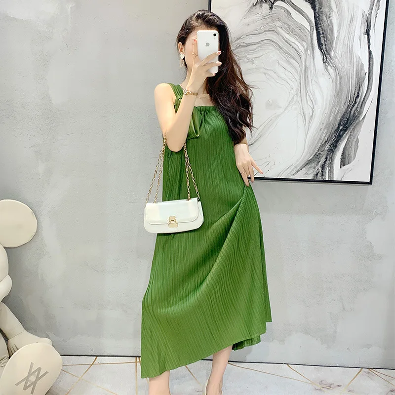 

Miyake свободное удобное платье для отдыха для женщин 2023 летнее Новое Плиссированное изящное и модное платье без рукавов