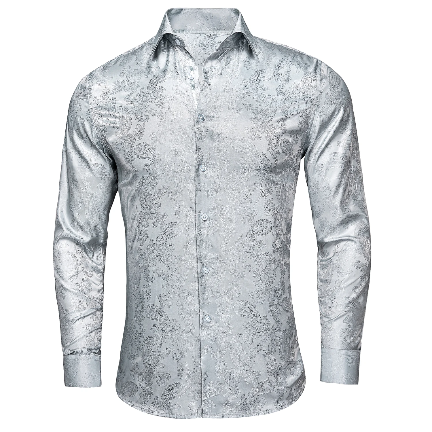 Hi-Tie Royal Blue Pink Red Green Teal Silk Mens Shirts Long Sleeve Jacquard Slim Lapel Shirt Casual Blouse Summer Wedding Party