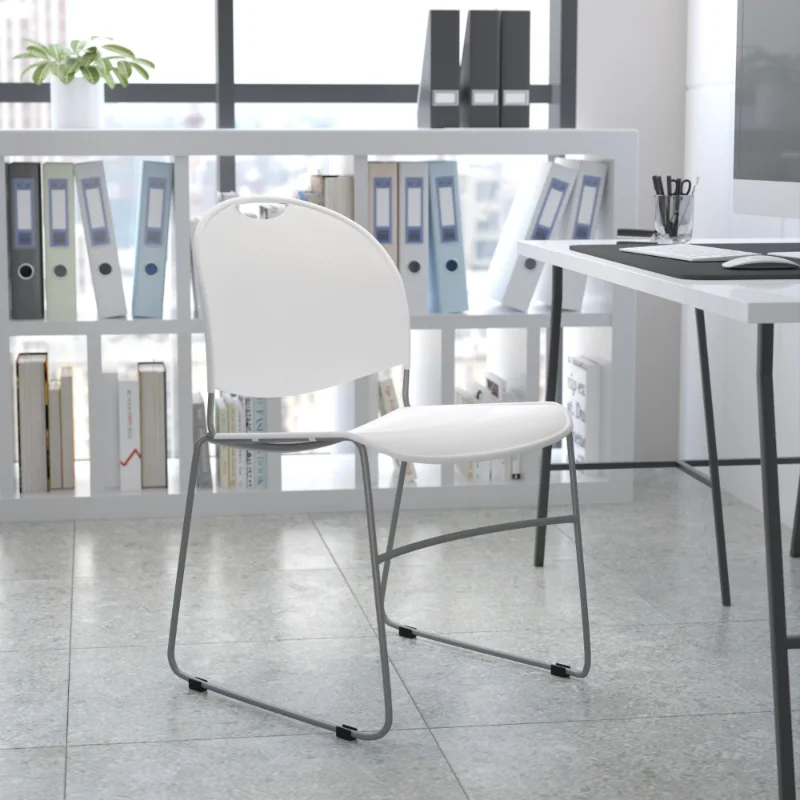 

Flash Furniture HERCULES Series 880 lb. Capacity White Ultra-Compact Stack Chair with Silver Powder Coated Frame