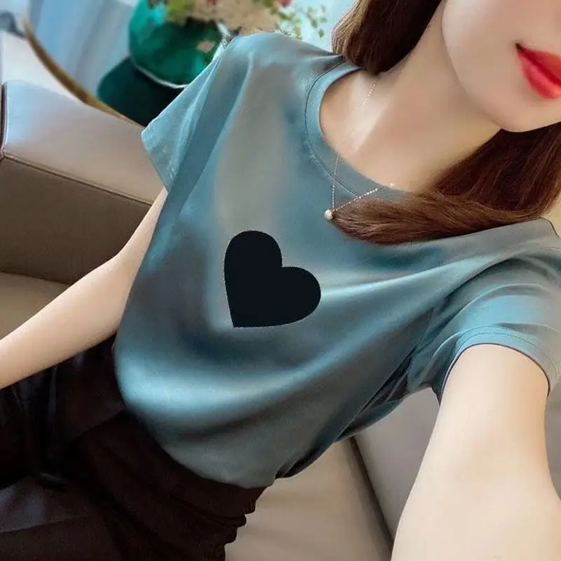 

2022 summer new round neck loose slim short sleeve shirt T-shirt women