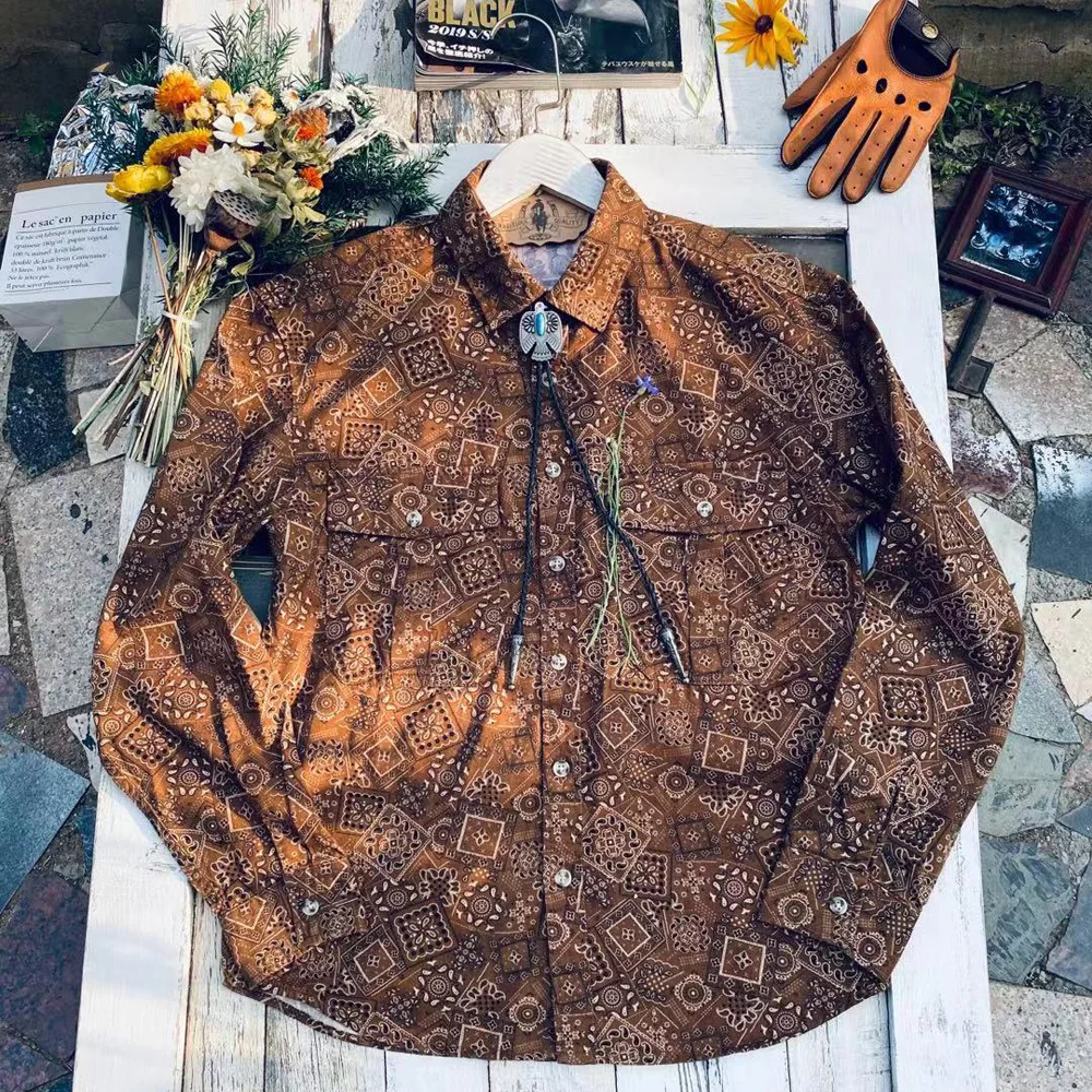 

Men's Printed Shirt Pure Cotton Japanese Vintage Totem Long-sleeved Shirt Navajo Style Casual Male Fashion