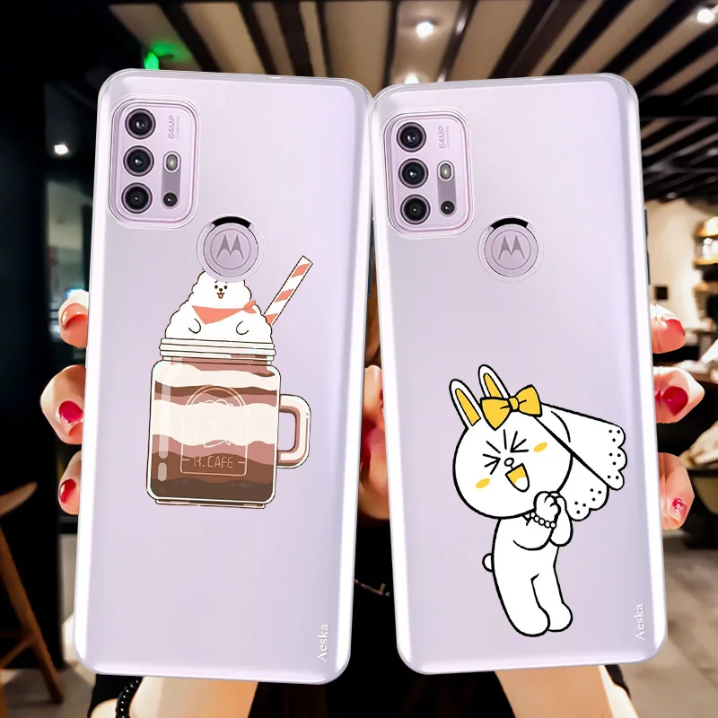 

Cartoon Cute Rabbit Phone Case for Motorola Moto G30 G7 E7 Plus Power EU G8 G9 G50 G60 E20 E40 Luxury Clear Cover Bumper Fundas
