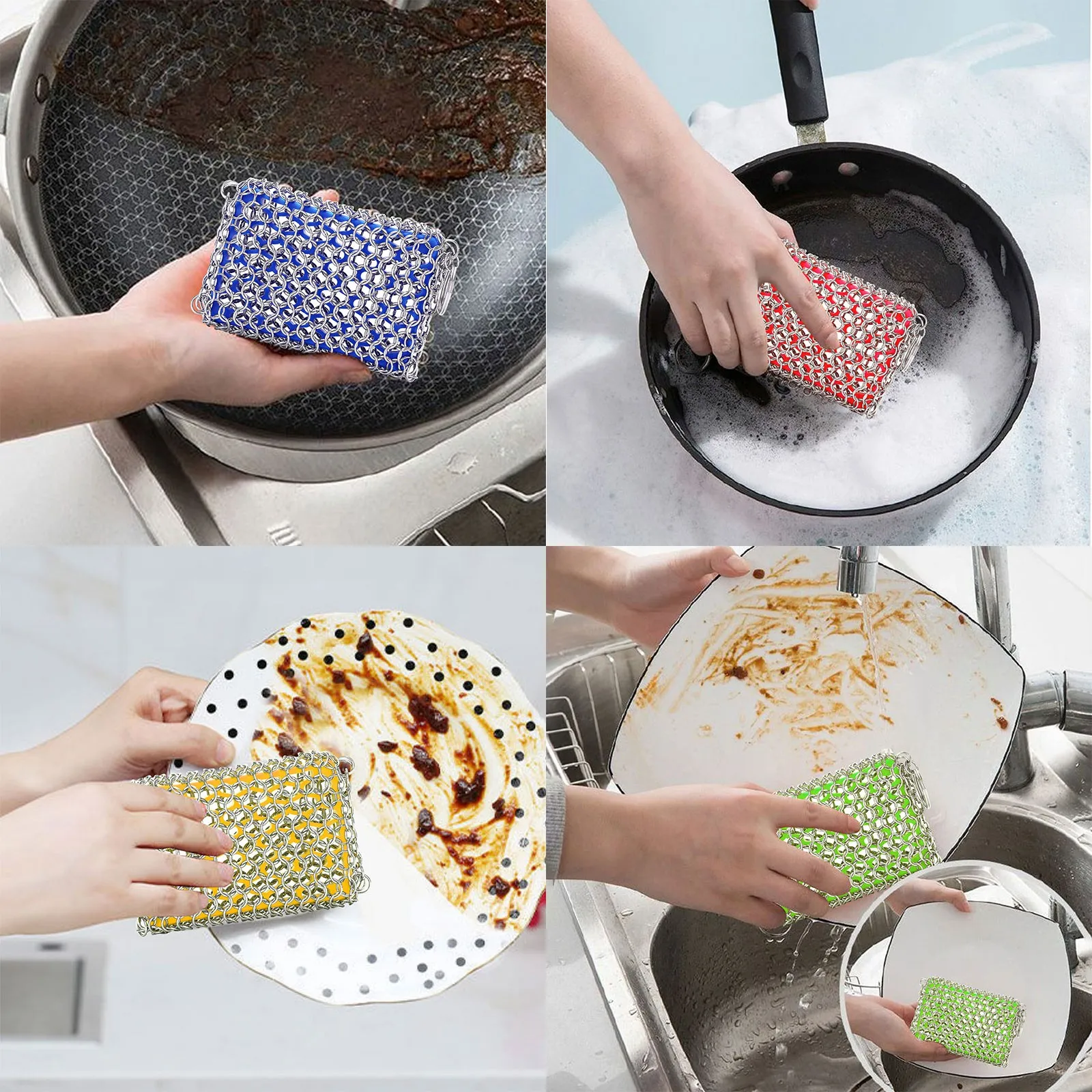 Long Handle Shower Scrub Brush Square Chainmail Scrubbing Pad Stainless Steel 316 Carpet Shampoo Vacuum Natural Home Products