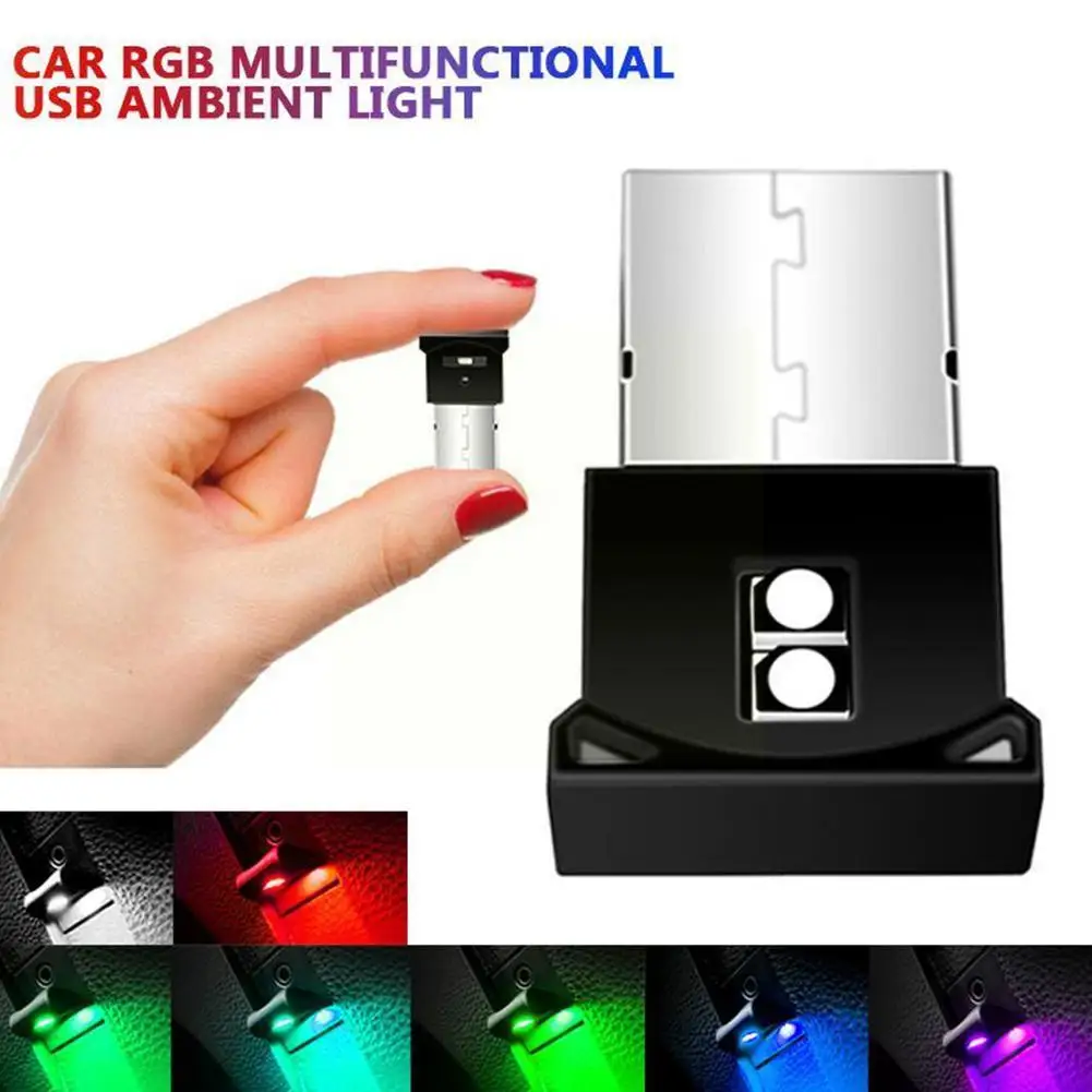 

7 цветов, мини-USB Светодиодная лампа для автомобиля, неоновая атмосфера для интерьера автомобиля, декоративная деталь для автомобиля, лампа для стайлинга автомобиля, C2U5
