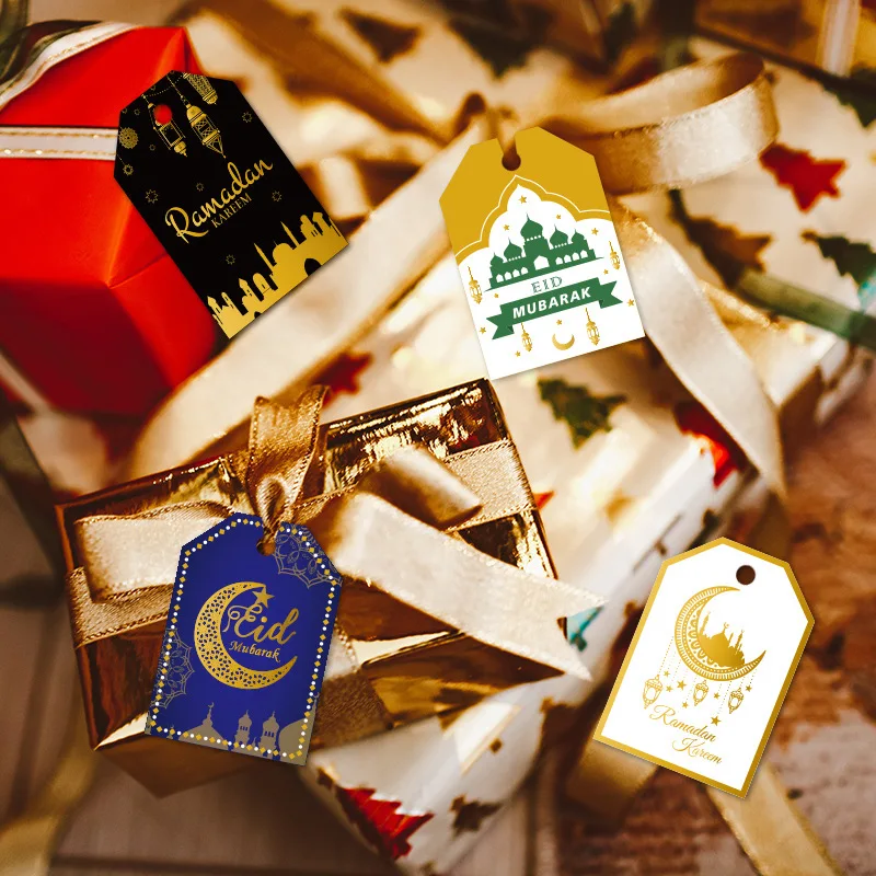 

48Pcs Muslim Eid Mubarak Tag Bag Boxes Hang Tags Decor Star Moon Small Tag Eid Supplies Ramadan Festival Party Decoration Gift