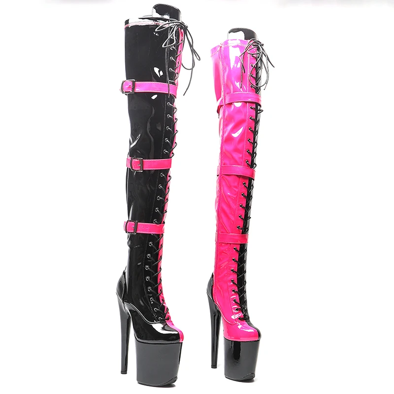 Leecabe  20CM/8inches Patent PU two color mix  upper Pole dance shoes High Heels Pole Dance boot