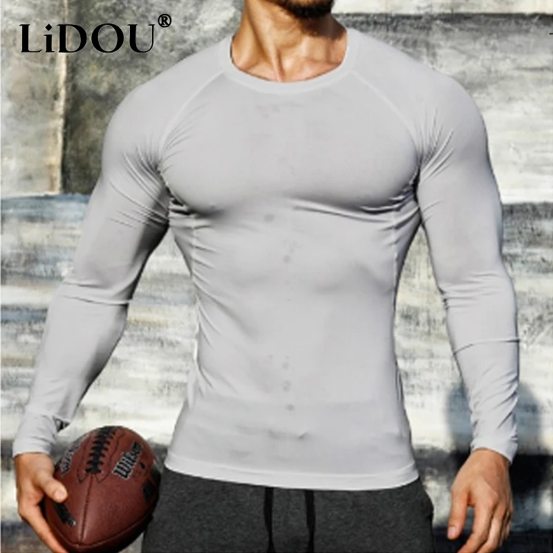 

New Quick Dry Fitness Sport T-shirts Male Outdoor Running Climbing Long Sleeve Tee Tights Bodybuilding Solid Tops Men Under Skin