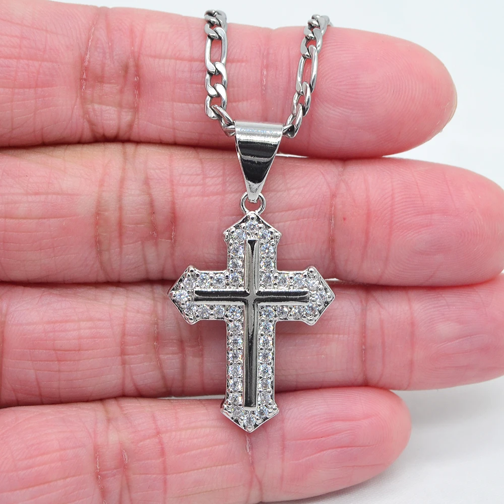 

Meftuna белый золотой цвет прозрачный Мистик CZ Bling Line Распятие Крест стрела модная подвеска 24 дюйма цепочка Фигаро