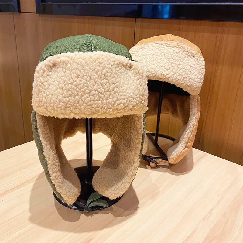 

Canvas Lei Feng Hat Thickened Cold-Proof Plus Velvet Warm Hat Men's Winter Ear Protection Hat Women's Cycling Windproof Hat