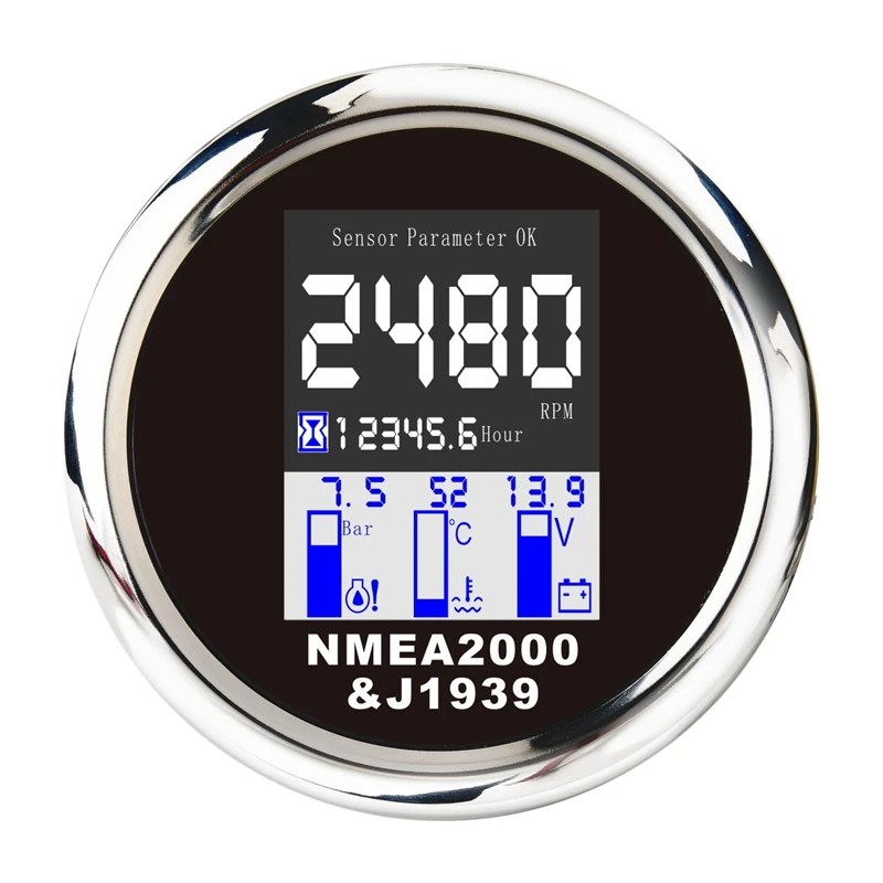 

NMEA 2000 85Mm 4 In 1 Multi-Functional Meter Digital Tachometer Water Temp Oil Pressure Gauge Voltmeter With Alarm