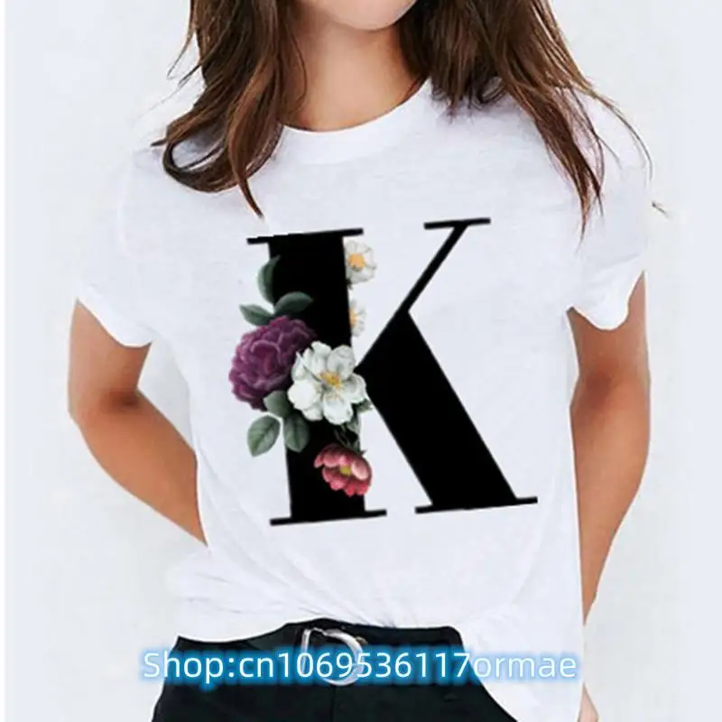 

26 Letter Printed Women T-shirts Harajuku 2021 New Tops Casual Tee Summer Short Sleeve Graphic Female T shirt for Women Clothing