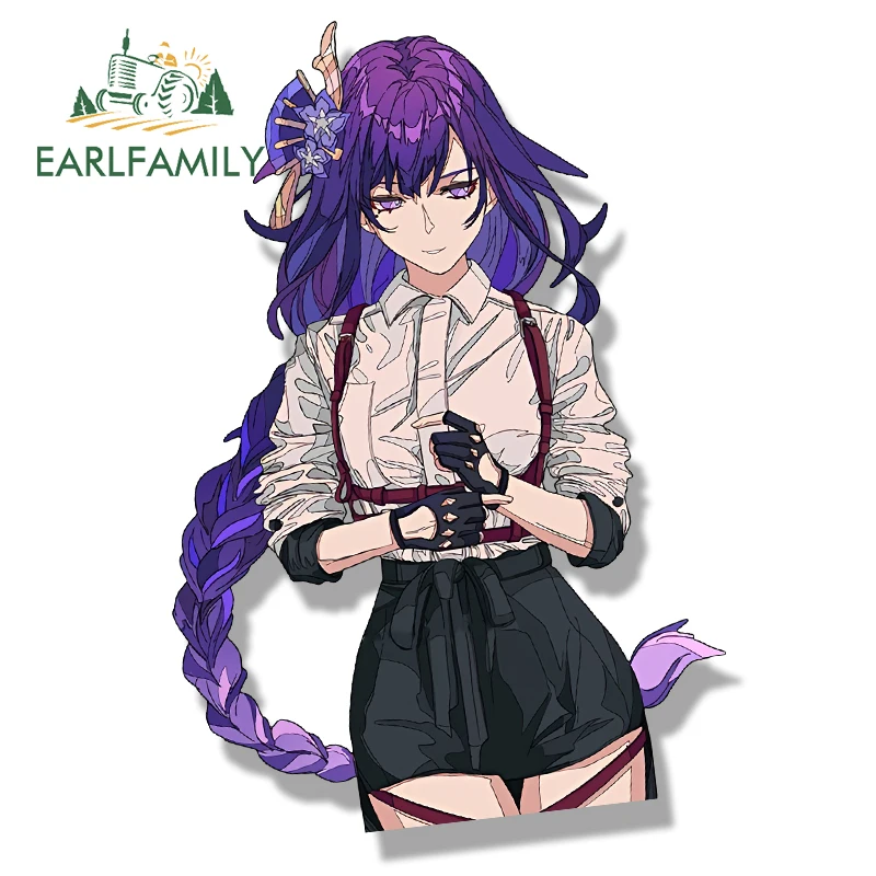 

EARLFAMILY Raiden Ei Fanart Автомобильная наклейка Genshin Impact Slap Decal Chibi Big Head Waifu Peek Girl граффити Raiden Shogun наклейки