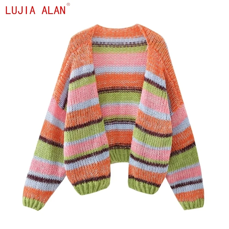 

Женский трикотажный кардиган в полоску, с длинным рукавом LUJIA ALAN SW2638