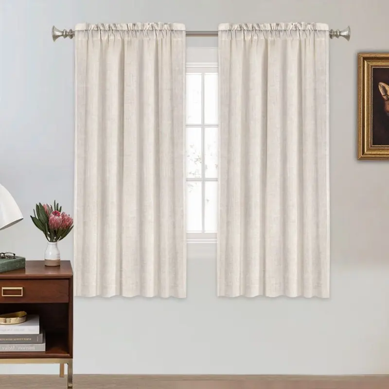 

Linen Blended Rod Pocket Curtains Privacy Added Semi Sheer Window Curtain Drapes Textured Flax Curtains(52" W x 63" L, Natural)