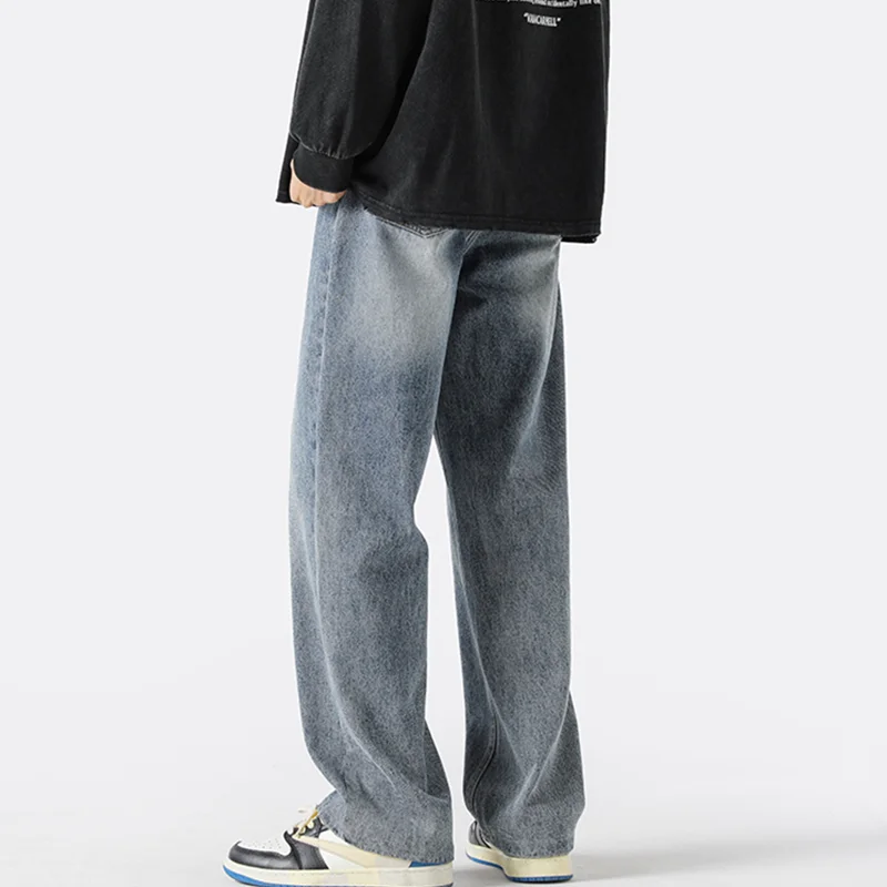Streetwear Men New Vintage Recreational Blue Jeans Loose Temperament Versatile Straight Cylinder Wide Leg Trousers Autumn Female