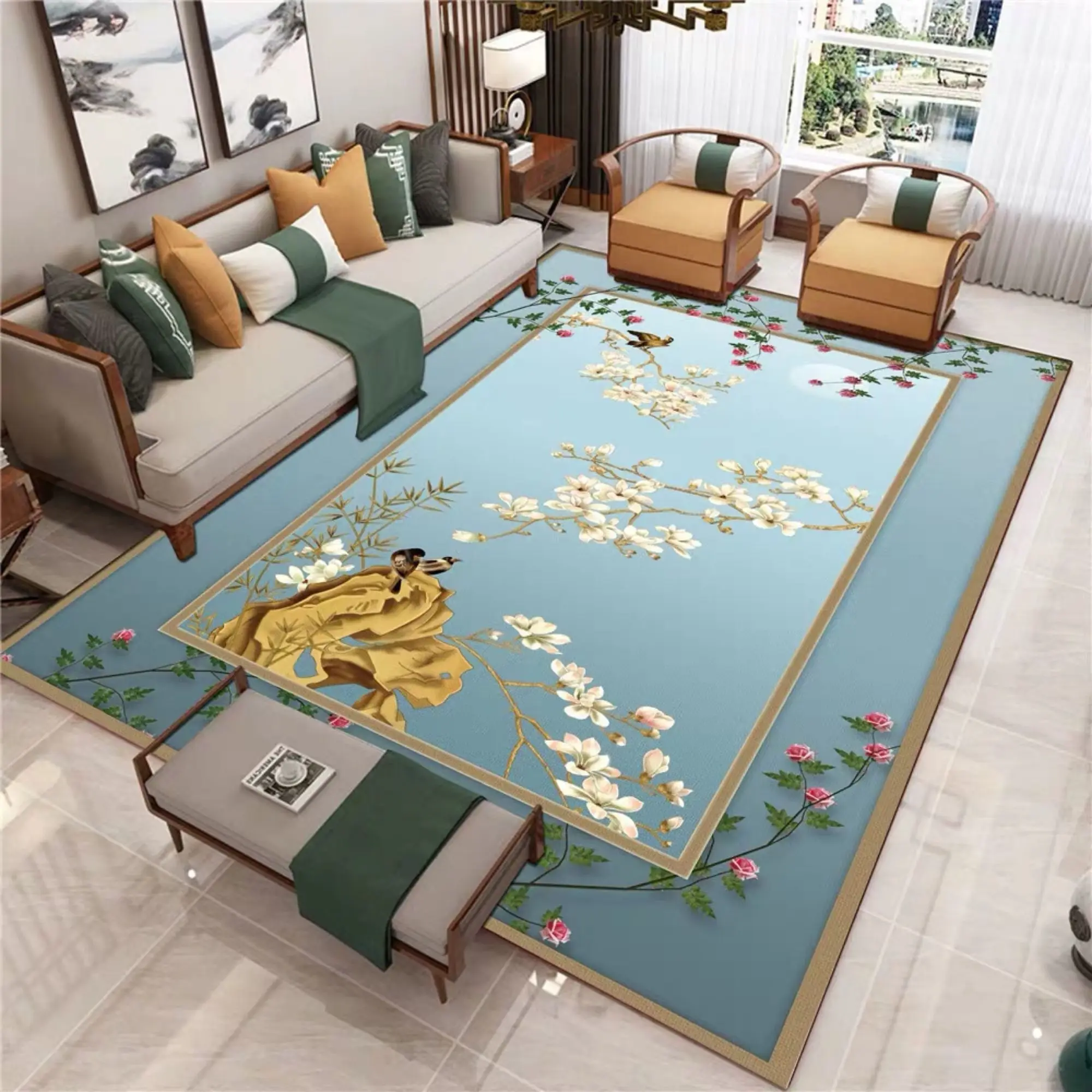 

New Chinese Style Living Room Carpet Simple Sofa Tea Table Carpet Study Bedroom Full of Chinese Style Zen Bedside Carpet Customi