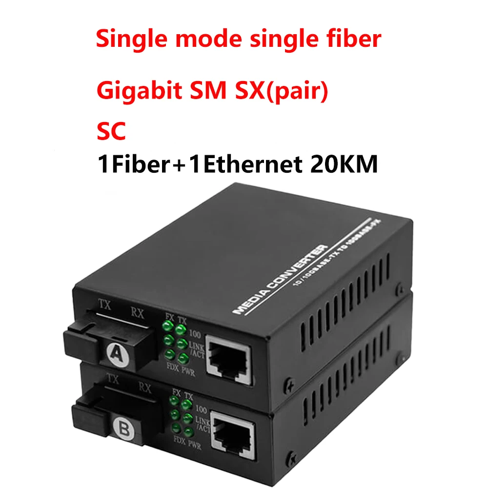 Optical Fiber Media Converter Fiber Transceiver Single Fiber Converter 20km SC 10/100M Singlemode Single Fiber 1 F and 1 E