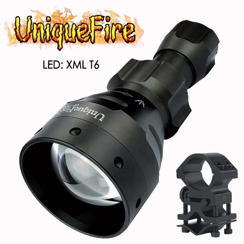 

UniqueFire 1504 Tactical Flashlight XM-L T6 Led Zoom 5 Modes Super Bright Torch 1200LM Lamp Lantern+Scope Mount