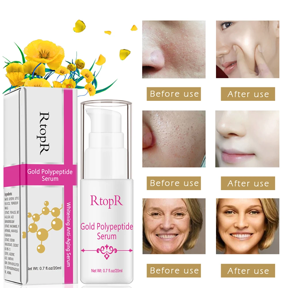 

Уход за кожей, Золотая полипептидная Сыворотка для лица, против морщин, Антивозрастная Отбеливающая увлажняющая эссенция, Женская уход за лицом, жидкая сыворотка