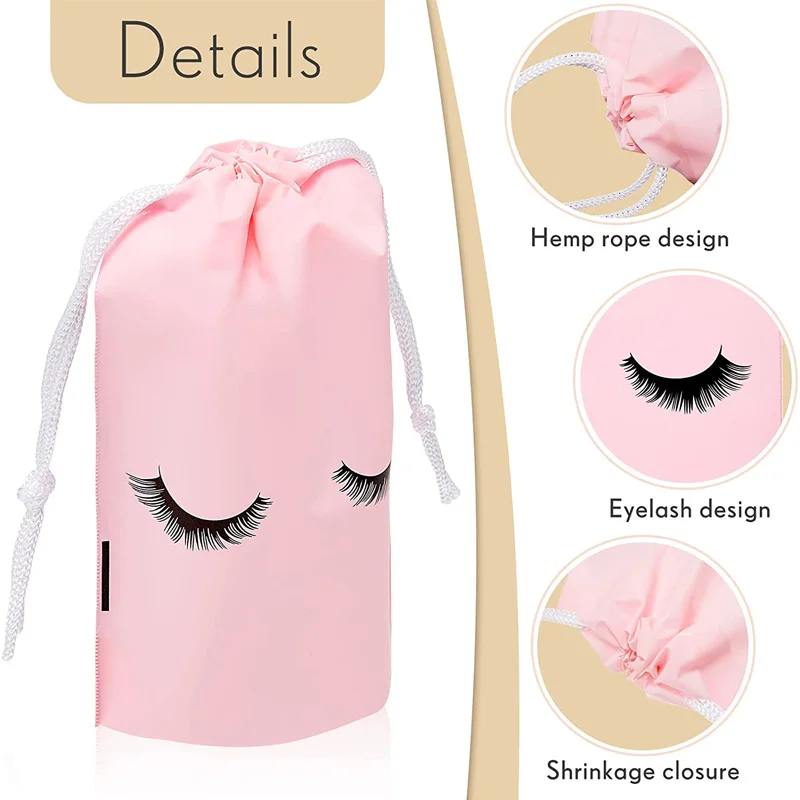 30PCS Eyelash Aftercare Bags Plastic Drawstring Lashes Bag Toiletry Makeup Pouch Cosmetic Travel Beauty Supplies Gift Packaging
