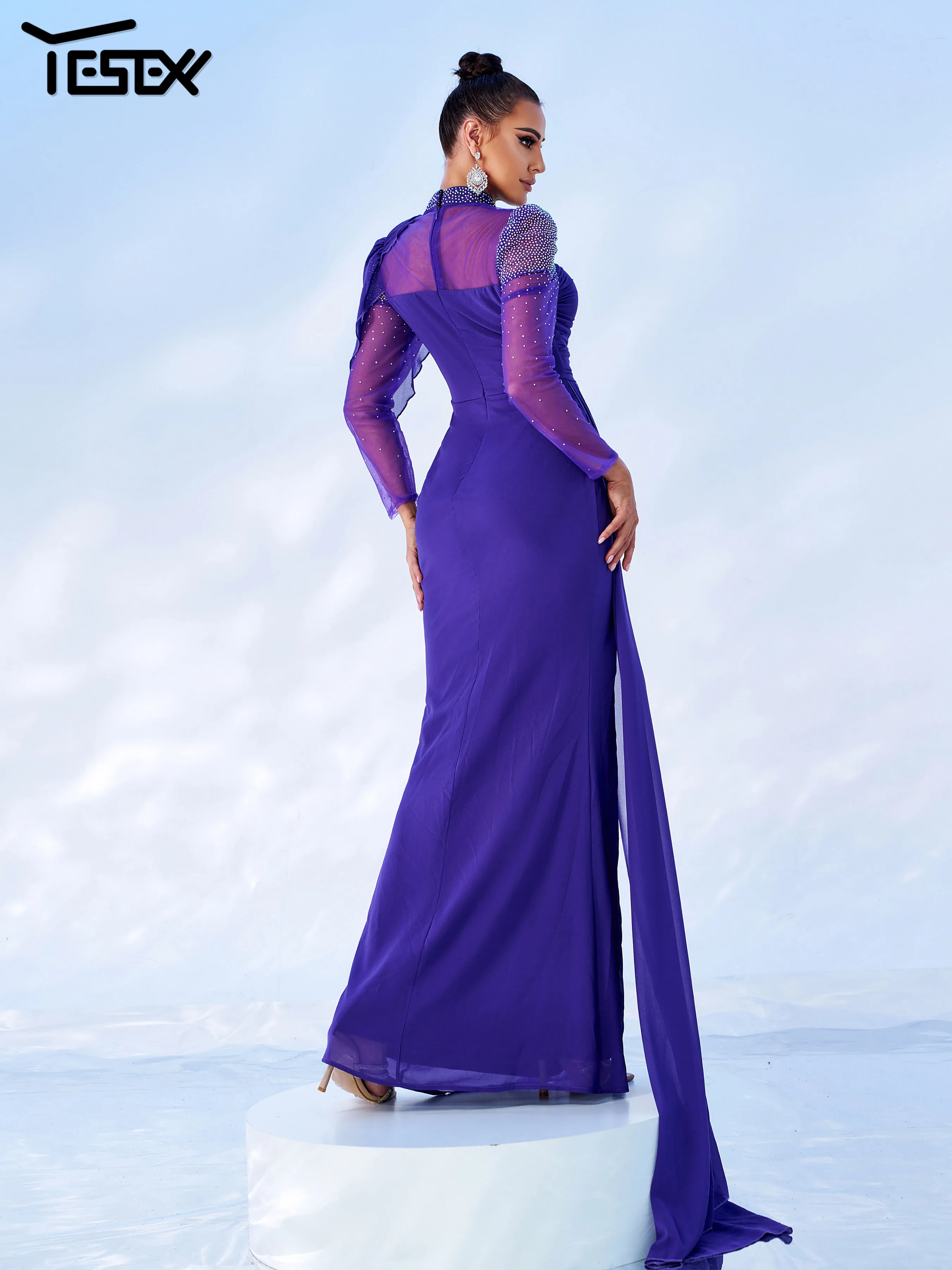 Yesexy Church Dress Шикарное элегантное женское платье Фиолетовое с круглым вырезом