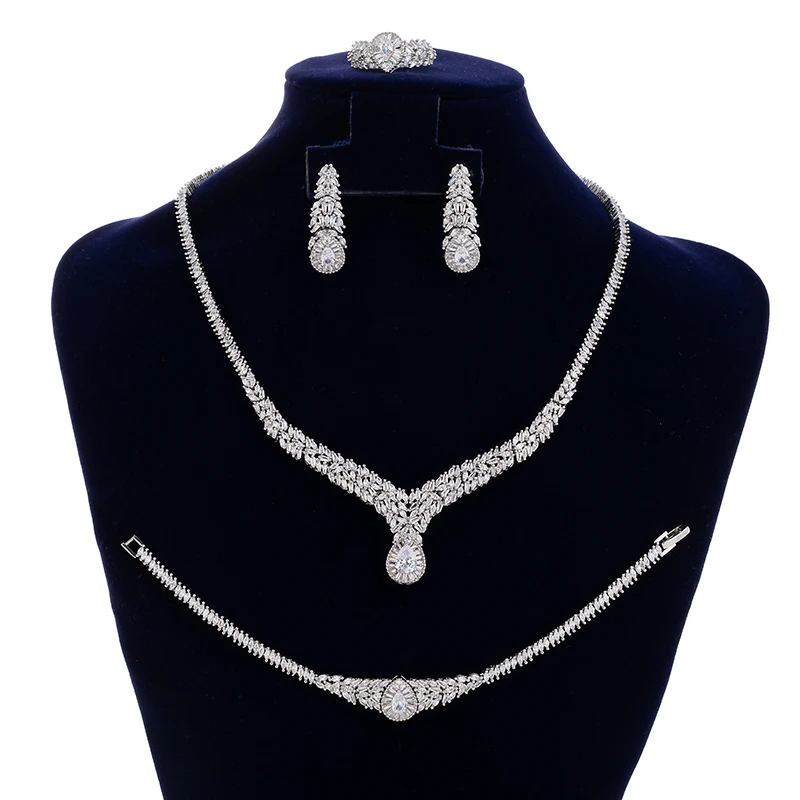 Комплект ювелирных изделий, дизайнерское ожерелье в форме капли воды, браслет, кольцо, серьги, женское украшение для вечерние, CN2171, бижутерия